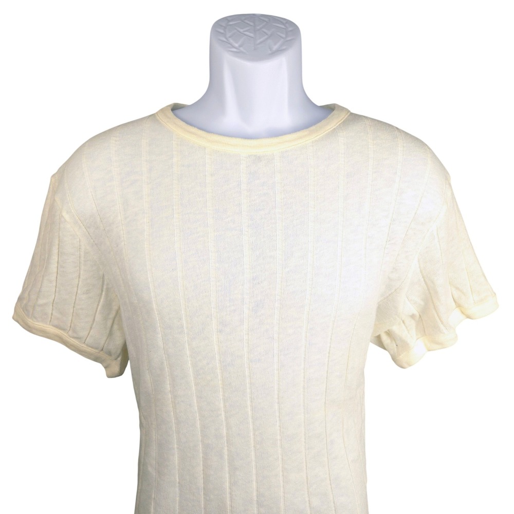 Polo Ralph‎ Lauren Mens Ribbed Cotton T-Shirt Cream Off-White Crest Logo Large